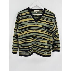 Susan Martin Vintage Sweater Womens Medium Green Black Striped Pullover Knit
